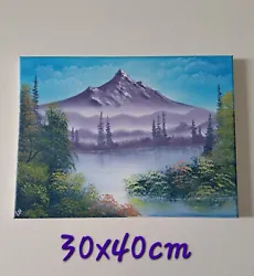 Buy Inspired By Bob Ross  Mountain Landscape Mixed Media On Canvas Unframed Signed  • 30£