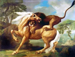Buy George Stubbs Horse Art CANVAS PRINT Lion Attacks Painting Poster 24 X 36  • 28.96£