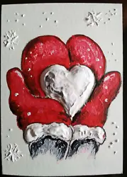 Buy 3D ACEO Original Art, Heart  Textured Small Artwork 3.5 X 2.5  Inches • 9.97£