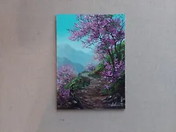 Buy Oil Painting. Blossom Cherry Artwork: Mountain Sakura Journey- Embrace The Renew • 39.06£
