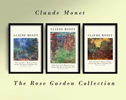 Buy Set Of Three Rose Garden Prints - Claude Monet Art Painting Colourful Poster • 199£