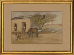 Buy R. F. Key - Early 20th Century Watercolour, The Farmyard • 32£