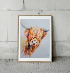 Buy Large Original Signed Watercolour Art New Painting A2 By Elle Smith Highland Cow • 75£