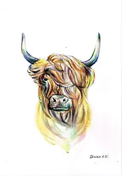 Buy Highland Cow Original Watercolour Painting, Cow 4 , Original Art Not A Print  • 39.99£