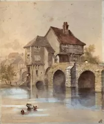 Buy The Prison On Bedford Bridge - Antique Watercolour Painting - 19th Century • 100£