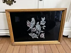 Buy Antique Birds & Cherry Blossoms Reverse Glass Tinsel Foils Metallic Wall Art VTG • 189.45£