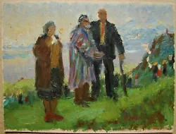 Buy Ukrainian Soviet Oil Painting Genre Figures Realism Veteran WW2 River Landscape • 74.59£