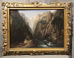 Buy 19th Century American Landscape Of Canyon River With Men By A Firecamp • 3,149.98£