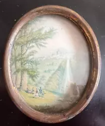 Buy Antique 19th C Hand Coloured Miniature Print Landscape W Figures  No Reserve! • 26£