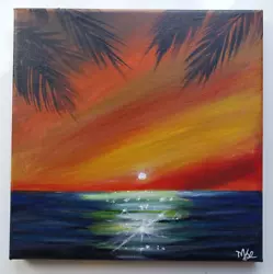Buy Original Sunset Palm Trees Painting, Hand Painted On 20x20 Cm Canvas • 17.77£