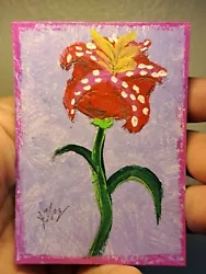 Buy Aceo Original Art Acrylic Ink Of  Red Flower+Poka Dots2  (OOAK) Limit 1/1 Signed • 6.20£