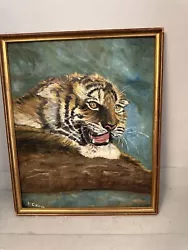 Buy 1960s Large Size Original Oil Painting Of A Tiger By V.Colmer 💚 • 75£