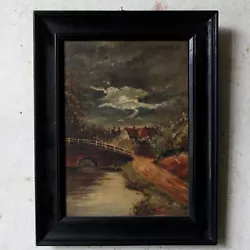 Buy Antique Oil Painting Landscape, Nocturne, Signed, Original Ebonised Frame • 95£
