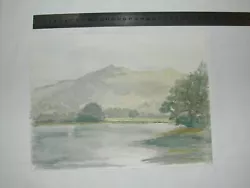 Buy MIGHTY MOUNTAIN HILLS ABOVE TREES BY LAKE Scotland Vintage Watercolour Painting • 10£