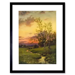 Buy Paintings Sunset Countryside Tree New Framed Art Print Picture Mount 12x16 Inch • 11.99£