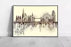 Buy Print On Paper Painterly City Of London England Landmark Spray Paint Skyline • 6.43£