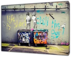 Buy Banksy Life Is Short Kids Peeing Paint Picture Print On Framed Canvas Wall Art • 44.67£