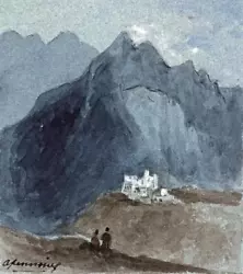 Buy VILLAGE APENNINE MOUNTAINS Small Watercolour Painting - C1830 GRAND TOUR • 40£