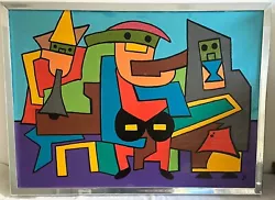 Buy Vintage Abstract Musicians Multicoloured Colourful Vibrant Painting Signed JH • 89£