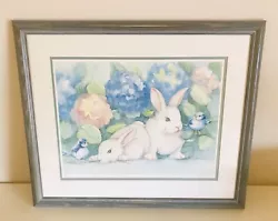 Buy Lynn Greer Bunnies Birds Flowers Watercolor Painting Print Signed Framed Eastern • 75.60£