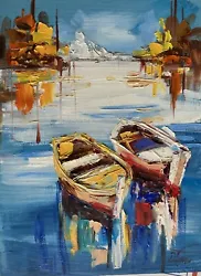 Buy Landscape  Oil Painting Impressionist Dorothy Laz Boats In The Marina • 99.74£