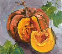 Buy Original Oil Painting Pumpkin Kitchen Decor Small Food Wall Art Hand Painted • 33.70£