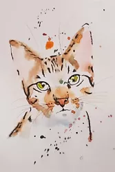 Buy Original Loose Watercolour And Ink Painting  Calico Cat  A5 • 9.99£