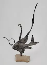 Buy VTG Mid Century Style Modern Brutalist Metal Fish Sculpture Mounted On Rock  • 26.04£