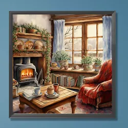Buy Paint By Numbers Kit On Canvas DIY Oil Art Winter Fireplace Picture Decor40x40cm • 8.63£