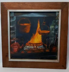 Buy ORIGINAL (SIGNED BY ARTIST 1970s) Oil Painting On Board (FIRE PLACE) 23 1/2in SQ • 1,648.88£