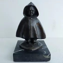 Buy Antique Signed Bronze Sculpture Figure Red Riding Hood Child In Cape & Clogs • 149.95£