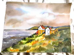 Buy Watercolour Painting Landscape Sea Houses • 35£
