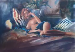 Buy Original Modern Watercolour - Reclining Nude By Anthony Avery • 9.95£