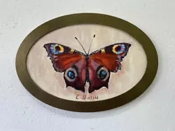 Buy Butterfly Original Oil Painting Framed Wall Art Boho Decor Canvas Oval Frame • 124.03£