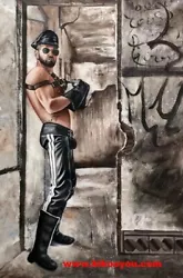 Buy Men Gay SM Leather Original Paint Oil On Canvas / Gay Leathermale Oil Paint • 307.48£