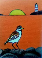 Buy ACEO Original Bird  Painting 'Ringed Plover Sunset'  By AlisonE • 1.99£
