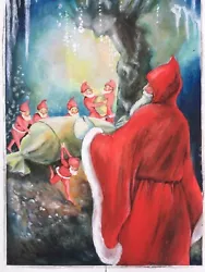 Buy Original 1930s Gouache Painting Of Father Christmas & Elves Signed Joan Lewcock? • 80£