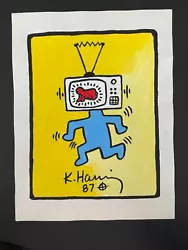 Buy Keith Haring Signed Abstract Painting On Paper - TV Baby 11.5” X 8.25” • 394.52£