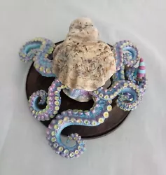 Buy Hand Made OOAK Blue & Pink Kraken Squid Octopus Statue Sculpture Wooden Base 6  • 59.99£