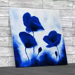 Buy Poppies Painting Square Blue Canvas Print Large Picture Wall Art • 39.95£