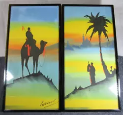 Buy 2 Lovely Antique Framed Watercolour Painting Sahara Desert Camels Signed 1920s • 249.95£