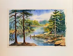 Buy Carol Treloar Watercolor Painting Mountain Landscape Fishing Stream Forest AZ • 283.50£