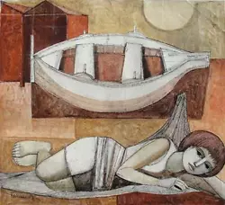 Buy Lucio Ranucci, Reclining Woman With Boat, Oil On Canvas • 4,238.88£