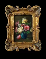Buy Original Miniature Oil Painting Antique Style Flowers With Ornate Gold Frame • 49£