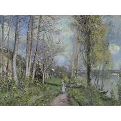Buy Alfred Sisley Banks Of The Seine At By Painting XL Wall Art Canvas Print • 21.49£