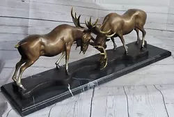 Buy Art Bronze Sculptures Animal Bronze Fighting Deers On Marble Base Artist Decor • 986.96£