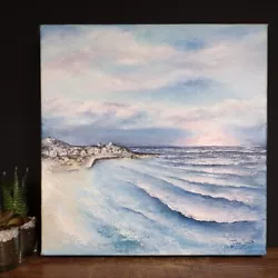 Buy Original Painting On Canvas St Ives Cornwall Beach Small Coastal Wall Art Sea • 40£