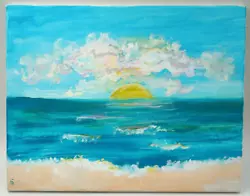 Buy Nice Artist Beach Sunset Landscape Framed Painting On Canvas 14  X 11  • 20.63£