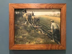 Buy Antique Oil Painting Of A Farmer & Horse Ploughing A Field In A Wooden Frame • 19.99£