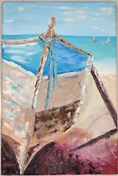 Buy Original Oil Painting Boat Bich Seascape Landscape  Hand Painted Art Sea 12x8 • 89.25£